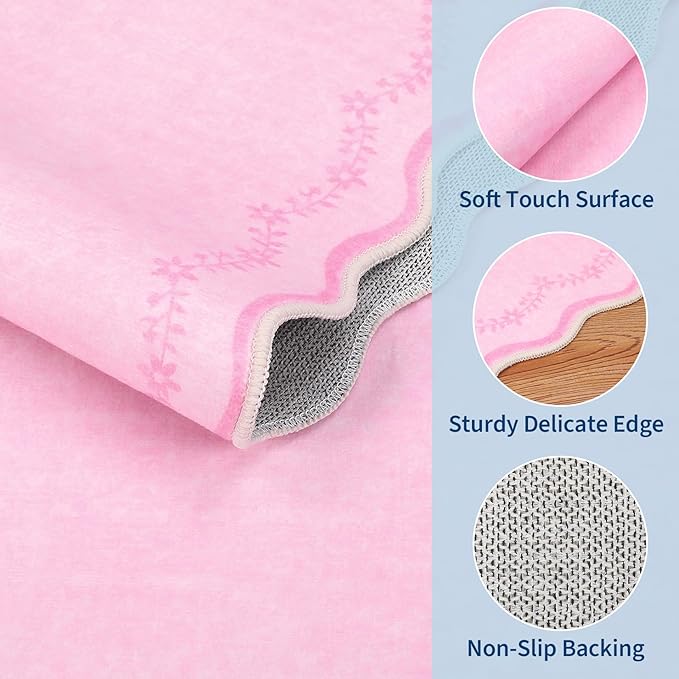 GarveeHome 2.6x10 Scalloped Valentines Washable Runner Rug for Kitchen, Soft Pink Long Hallway Runner Non Slip Entryway Rug Farmhouse Thin Laundry Mat Stain Resistant Carpet for Bathroom Beside Rug
