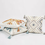 Boho Pillow Covers 20X20 Inch Boho Tufted Throw Pillow Covers Decorative Tassels Cushion Cover Farmhouse Pillow Case for Couch Sofa Bed Living Room Bedroom, Grey Netural