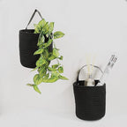 2pcs of Black Hemp Rope Hanging Basket-10.6" x 5.5" Hanging Woven Wall Basket Set with Leather Handles,Wall Mounted Woven Hanging Basket Storage,Shelf Basket Organizer for Plants