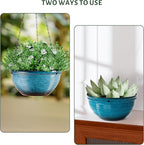10in Hanging Planters for Indoor and Outdoor Plants, 2 Pack Hanging Planter with Drainage Hole, Round Hanging Flower Pots for Garden Home Decor (Blue)