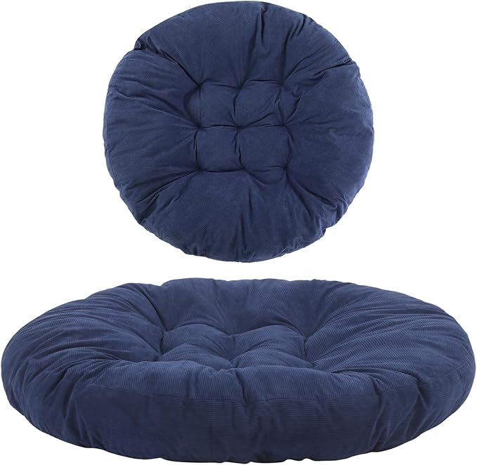 Extra Large Floor Pillow 35 Inch Round Floor Meditation Cushion Papasan Swing Cushion for Adults Oversized Playroom Pillows Big Pillow for Yoga Living Room Sofa Balcony(Dark Blue, Classic)