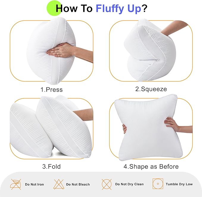 24x24 Pillows Inserts Set of 2, Throw Pillows 24 Inch Premium Down Alternative Pillow Inserts, 24 by 24 Square Premium Cushion with 100% Cotton Cover for Bed, Sofa, Couch