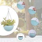 Vencer 11 Inch Round Resin Rattan Hanging Planters,Self Watering Hanging Basket for Indoor Outdoor Plants,Hanging Flower Pots with Drain Hole and Metal Chain,Water Indicator,Light Blue,VF-A15-B