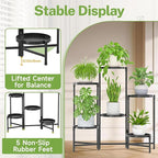 iDavosic.ly 6 Tier Large Plant Stand Indoor with Grow Light, Tiered Corner Metal Outdoor Flower Display Holder Shelf with 10 Inch Wide Tray, Folding Tall Rack for Patio Porch Living Room, Black