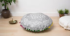 CRAFT KALA 22" Bohemian Floor Pillow Pouf Cover Mandala Boho Large Round Meditation Room Pillow Covers for Adults Seating Poufs Cushion Cover for Kids Playroom Silver Flower