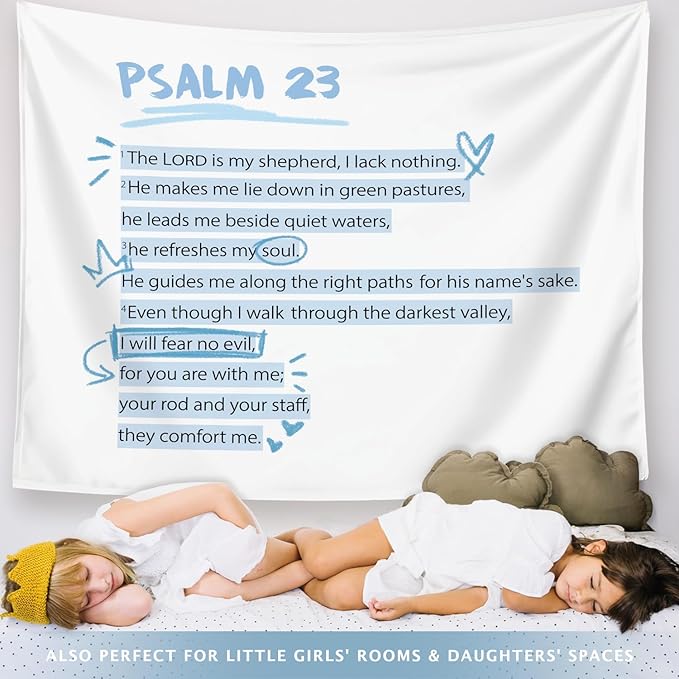 LIANGW Bible Verses Christian Tapestry, Inspirational Christian Tapestry for Women, Bible Blue Bow Aesthetic for Girls Bedroom or Dorm Room， Based Blue Room Decor Aesthetic 50x60 inches
