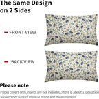 Green Teal Navy Blue Floral Pillow Covers 12x20 Set of 2 Vintage Rustic Old Style Cute Small Flower Print Rectangle Decorative Outdoor Pillowcases Throw Cushion Case Decor for Couch Sofa Bed