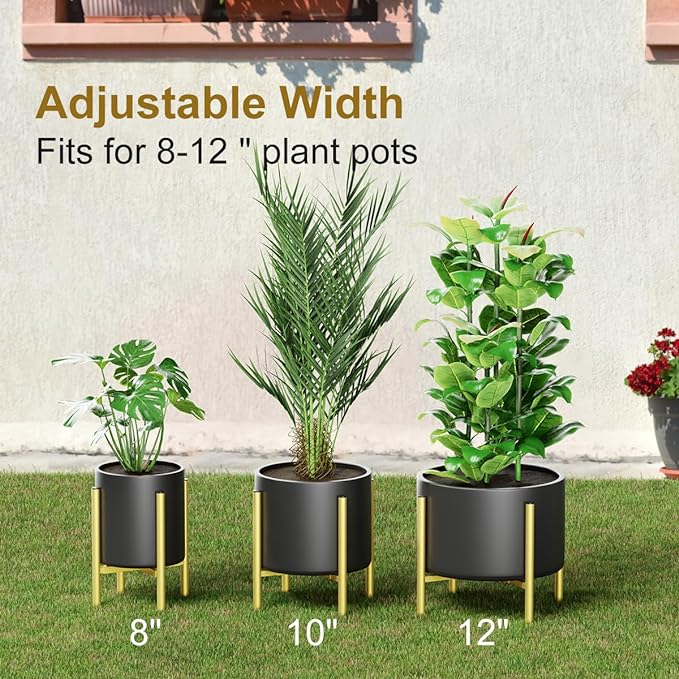 Metal Plant Stands for Indoor Plants Adjustable for 8 9 10 11 12 inches Planter Mid Century Stable Stylish Corner Plant Stand for Outdoor, Gold 1Pack, Pot not Included