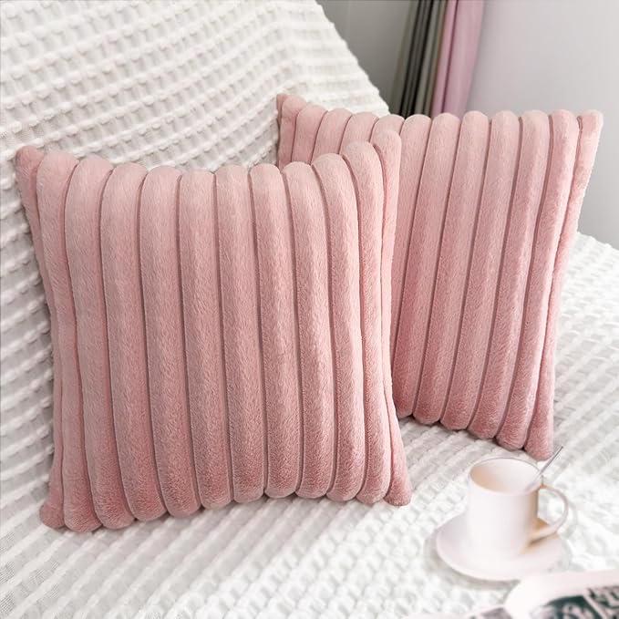 2 Pack 14x14 Pillow Cover Velvet Pillow Covers, Faux Fur Square Throw Pillow Covers for Living Room Decorations Throw Pillow Case, Throw Pillow Cover Cushion Cover for Home Sofa Bedroom Car, Pink