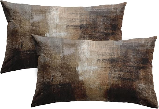Britimes Throw Pillow Covers Modern Home Art Decor, 12 x 20 Inches Set of 2 Abstract Oil Painting Pillowcases for Bedroom, Living Room, Cushion Couch Sofa, Brown Grey Beige
