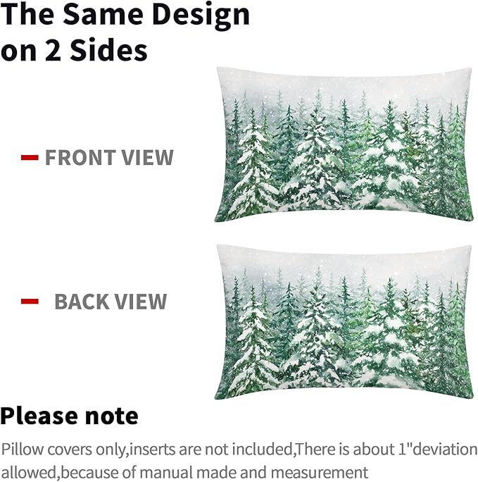 Kawani Green Pine Tree Lumbar Pillow Covers 12X20 Inch Winter Forest Snowflake Decorative Pillow Cases Set of 2 Christmas Holiday Throw Pillows for Cushion Sofa Couch Outdoor