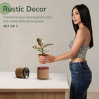 Jute Planter Basket-Woven Jute Rope Covers for Decorating Indoor/Outdoor Succulents, Small Plant Pots-Set of 2-Multi-Purpose Storage Bins 4.5 in - Modern Style Décor - Red, Green & Natural
