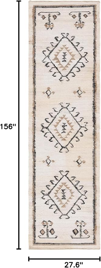 SAFAVIEH Kilim Collection Runner Rug - 2'3" x 13', Ivory & Black, Handmade Flat Weave Jute, Ideal for High Traffic Areas in Living Room, Bedroom (KLM762A)