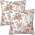 Chinoiserie Brown and White Pillow Covers 18x18 Set of 2, Vintage Rustic Flower Floral Throw Pillow Covers Outdoor Decorative Pillow Case for Couch Bed Sofa Cushion Home Decor