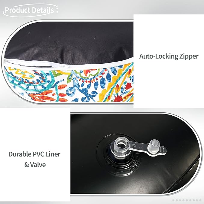 Indoor/Outdoor Inflatable Ottoman D21 x H9 inch, Round Footstool Inflatable Foot Rest Ottoman with Handle, Portable Ottomans Pouf for Patio, Garden, Camping, Home, Paisley Multi