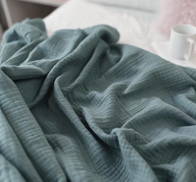 KyraHome 100% Cotton 104"x90" King Size Cotton Blankets for Adults, Kids, Couch, Plant Dyed Pre-Washed Breathable Lightweight Gauze Muslin Bed Blanket, All Season, Slate Blue