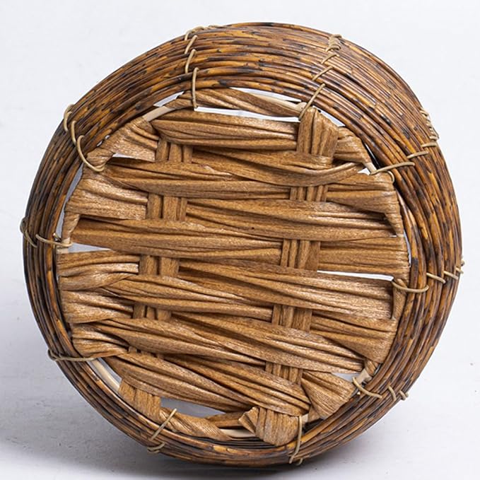 BESPORTBLE Rattan Flower Basket, Wicker Woven Planter with Plastic Liner, Small Trash Can, Round Plant Flower Pot for Bathrooms Kitchens Home Office 17cm