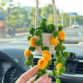 Crochet Hanging Basket, Boho Knitted Plant Mirror Hanger, Cute Car Plant Accessories (F)