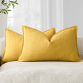 Foindtower Pack of 2, Decorative Linen Soild Throw Pillow Covers Accent Lumbar Cushion Case Boho Farmhouse Pillowcase for Chair Couch Sofa Bedroom Living Room Home Decor 12 x 20 Inch Ginger Yellow