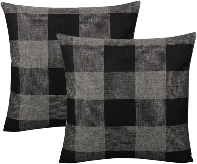 VAKADO Black Grey/Gray Farmhouse Buffalo Plaid Throw Pillow Covers 26x26 Inch Set of 2 Retro Rustic Checkers Decorative Cushion Cases Home Decor for Couch Bed Sofa