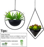Metal Hanging Planters Set of 2 Modern Indoor Plant Hanger with Round and Diamond Pots, Geometric Small Wall and Ceiling Hanging Plant Holders for Succulents and Herbs, Black Finish
