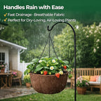 T4U Hanging Planters for Outdoor Plants, 12 Inch 6 Pack Fabric Hanging Baskets with Drainage Tray, Decorative Hanging Pots for Plants Outdoor Patio Porch Garden Use（Brown）