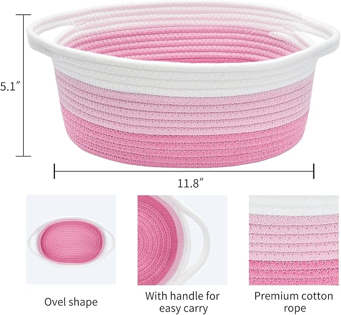 ABenkle Small Basket with Handles - Decorative Durable Rope Woven Storage Bin Shelf Storage Organizer Cube, Easter Baby Gift Basket, 12"x8"x5"