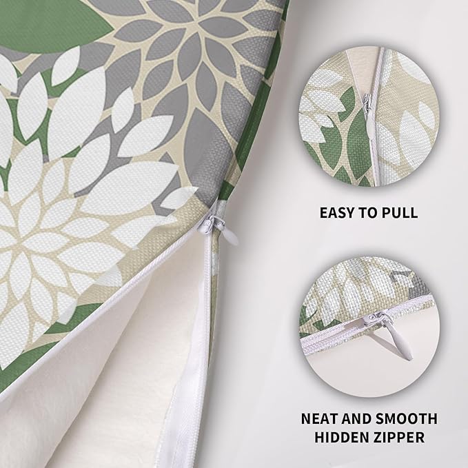 Sage Green White Grey Gray Pillow Covers 16X16 Inch Set of 2, Spring Modern Geometry Dahlia Floral Print Decorative Throw Pillow Covers Outdoor Farmhouse Cushion Case for Couch Sofa Bed Decor