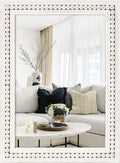 H HOMEWINS Rustic Wooden Mirror, 24x36 Inch Farmhouse Boho Bathroom Rectangle Nursery White Beads Decor Wall-Mounted Mirror for Bedroom, Living Room,Vanity,Entryway,Over Sink
