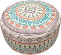 MOCOFO Round Bohemian Ottoman Pouf Cover, 18 Inch, Cotton Blend, Church Window Print, Living Room Storage Footrest, Cover Only (Jade Stone)