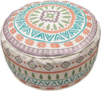 MOCOFO Round Bohemian Ottoman Pouf Cover, 18 Inch, Cotton Blend, Church Window Print, Living Room Storage Footrest, Cover Only (Jade Stone)