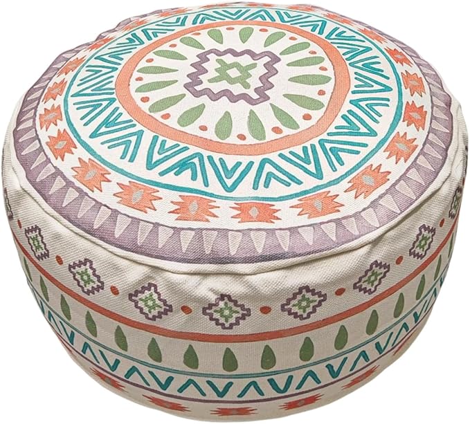 MOCOFO Round Bohemian Ottoman Pouf Cover, 18 Inch, Cotton Blend, Church Window Print, Living Room Storage Footrest, Cover Only (Jade Stone)