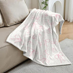 Pink Bows Blankets Preppy Coquette Room Decor Electric Blanket Pink Girls Bedroom Decor Bow Throw Blanket Coquette Girly Blanket Gifts for Women Teens Soft Flannel Lightweight 60"x80"