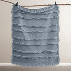 Ultra Soft Pre-Washed Quilted Boho Dark Blue Twin Size Blankets for Bed, Ruffle Fringed Decorative Throw, Stone Washed Chic Rustic Blanket for Sofa Couch Bed, 60"*80"