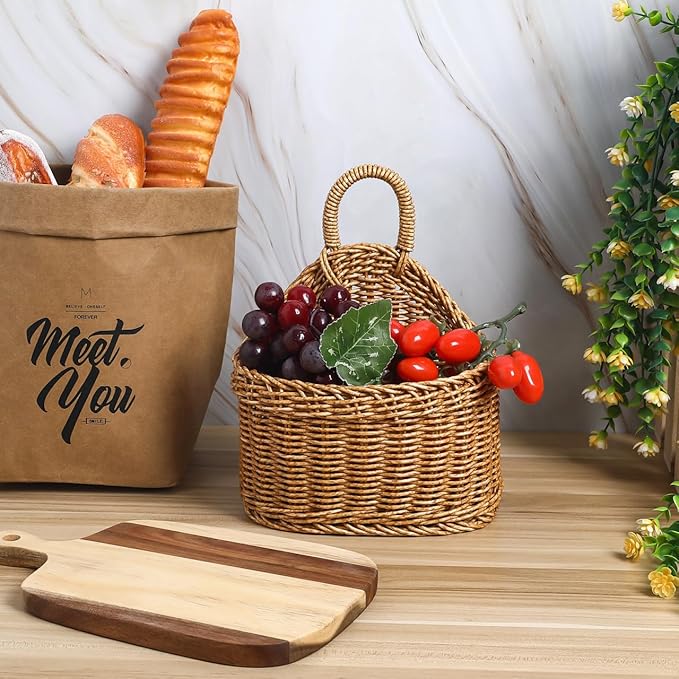 DOITOOL Woven Hanging Storage Basket 9.64X7.48X3.93In Kitchen Wall Basket for Ginger Garlic Onion Storage and Decorative Organization