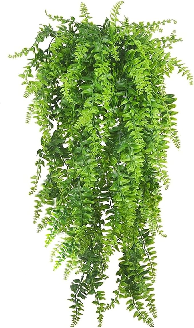 CATTREE Artificial Boston Hanging Vines Plants Fake Fern Ivy Faux UV Resistant Greenery Faux Vine Leaves Rattan for Outdoor Indoor Decor Wall Hanging Baskets Wedding Party Garland Decorations 2 Pack
