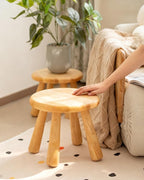 2 Pack Small Solid Wood Stool, Round Wooden Step Stool, Plant Stand or Stool for Kids and Adults, Sturdy Non-Slip Wood Seat for Bathroom, Bedroom, Living Room, Easy to Assemble, Natural