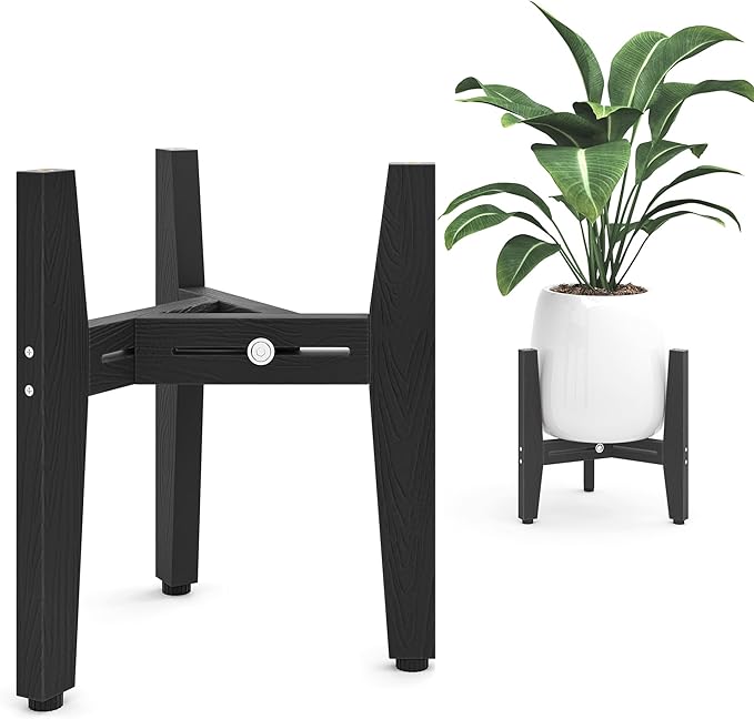 LUE BONA HDPS Plant Stand Indoor Outdoor, Adjustable Mid Century Modern Stand for Plants 8-12 Inch Pots, Black