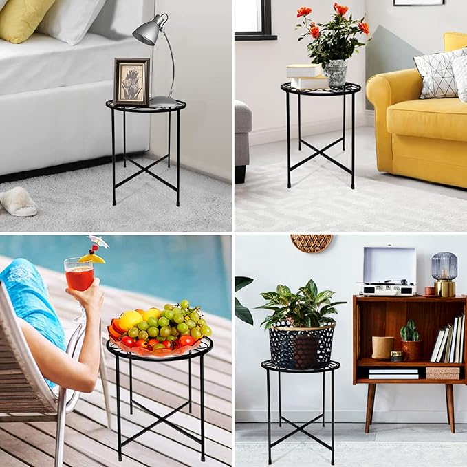 15" Tall Metal Plant Stand, 2 Pack 11" Wide Round Plant Stand for Flower Pots Up to 100lbs, Rustproof Iron Plant Holder for Indoor Outdoor Use, Easy Assemble Flower Stand for Home Garden Display