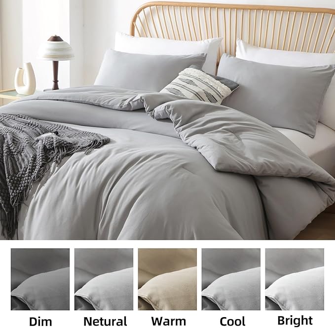 ROSGONIA Twin Comforter & Pillowcase Set, Lightweight Grey Bedding for College Girls & Boys