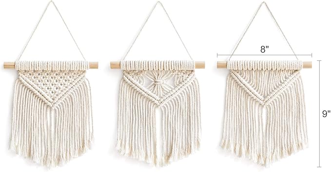 Mkono Boho Wall Decor Mini Macrame Wall Hanging Art 3 Pack Cute Christmas Tree Decoration for Living Room Bedroom Bathroom Teen Girls Room Dorm Home Office Gift Idea, 8''W x 9''H, Small