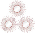 3 Pack Metal Mirrors for Wall Sunburst Wall Mirrors Home Décor Decorative Hanging Wall Art for Living Room Bedroom Entryway (Pink, Sunburst)