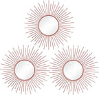3 Pack Metal Mirrors for Wall Sunburst Wall Mirrors Home Décor Decorative Hanging Wall Art for Living Room Bedroom Entryway (Pink, Sunburst)