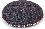 CRAFT KALA Mandala Floor Pillow Cushion Cover Seating Throw Cover Hippie Decorative Bohemian Ottoman Poufs Pom Pom Pillow Cases Boho Indian Cotton Living Room Yoga Home Décor (24" Round, Pink Mirchi)