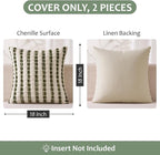 ANRODUO Boho Chenille Pillow Covers with Textured Tufted Stripes 18x18 Inch Set of 2 Woven Decorative Cushion Case Farmhouse Accent Neutral Pillowcase for Couch Sofa Bed Living Room Decor, Green White