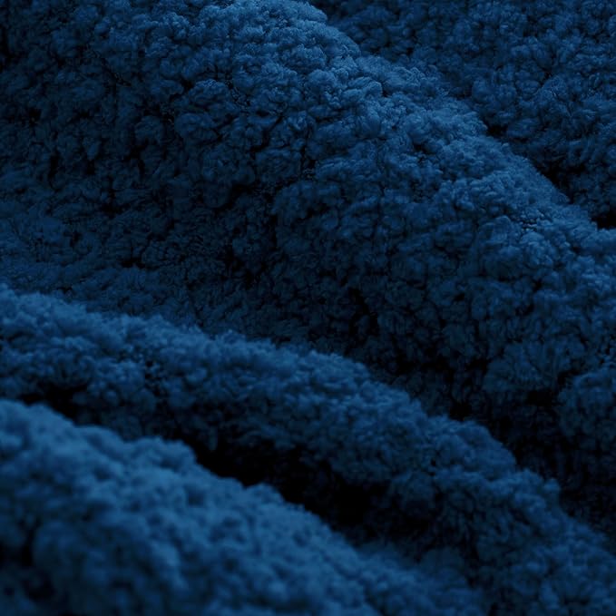 Throw Blanket for Couch, Navy Blue Luxury Knitted Throws 50"x60", Textured Blankets with Handmade Fringe Tassels for Bed Sofa Decorative, Chunky Soft Farmhouse Boho Home Decor