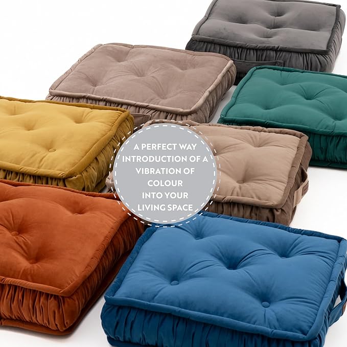 Square Floor Cushion, Floor Pillow Thick Floor Seating, Comfortable Supportive, Quilted Soft Booster Seat Pad for Yoga Meditation, Yoga Cushion, 22x22x4.7 Inch, Ibiza, Light Grey