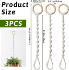 3 Pcs Adjustable Macrame Plant Hanger Extenders with Wooden Ring Handmade Woven Hanging Basket Extension Connectable Rope Hanging Plant Extender for Outdoor Indoor Plants Pot Holder Home Decor
