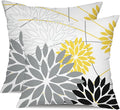 Grey and Yellow black Floral Pillow Covers 16x16 Set of 2 Outdoor Waterproof Decorative Throw Pillows Summer Pillow covers Polyester Cushion Case Decor for Couch Patio Funiture Garden Porch 011C16