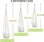 Macrame Plant Hanger - Fits 4 to 15 inches Pots for Indoor Outdoor, 43"/35"/29" Different Sizes Set, Ivory (POTS NOT Included)